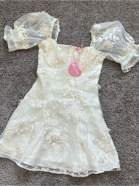 Sugar Thrillz Cream Floral Embroidered Mini Dress